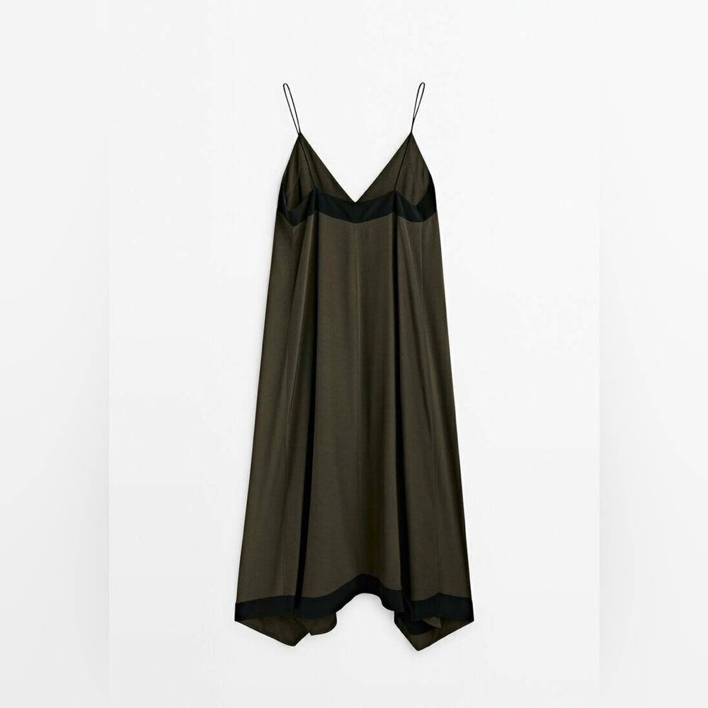 Stylish Massimo Dutti Black and Khaki Slip Dress, size M - Picture 7 of 9